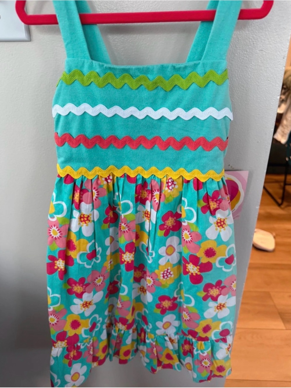 Kids Floral Turquoise Sundress with Multicolor Trim 5